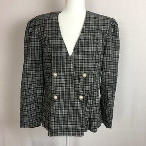 Vintage Good Times Black Plaid Pearl Button Blouse
